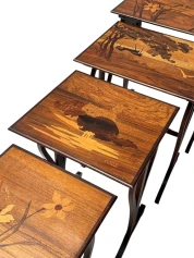 Art Nouveau Set of Four Nesting Tables by Emile Galle Nancy France, 1900s